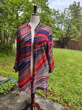 Vibrant Red & Blue Striped Lightweight long Blouse